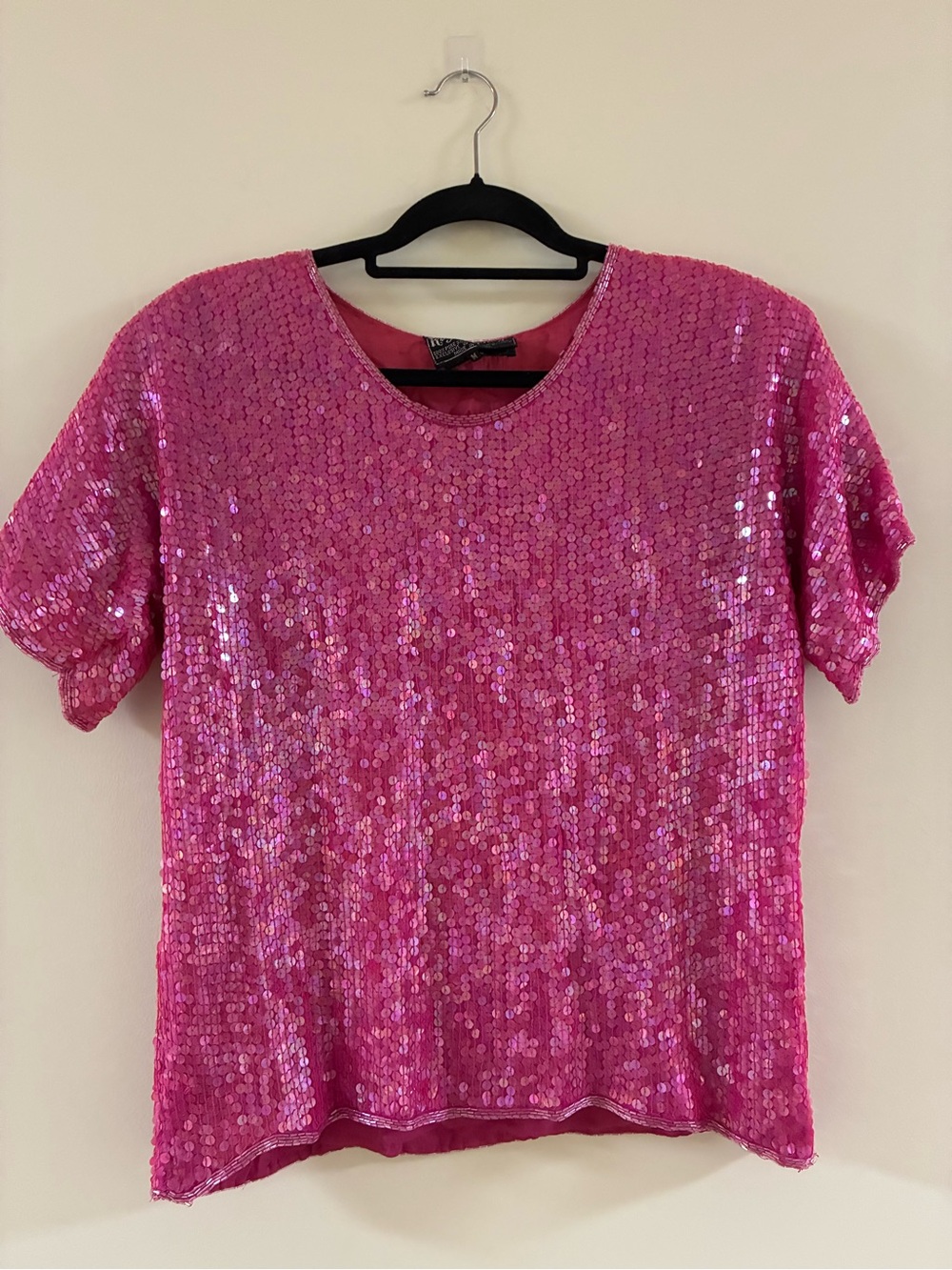Vintage Royal Feelings 100% Pure Silk Pink Sequin Top Y2K Glam Party Size Medium